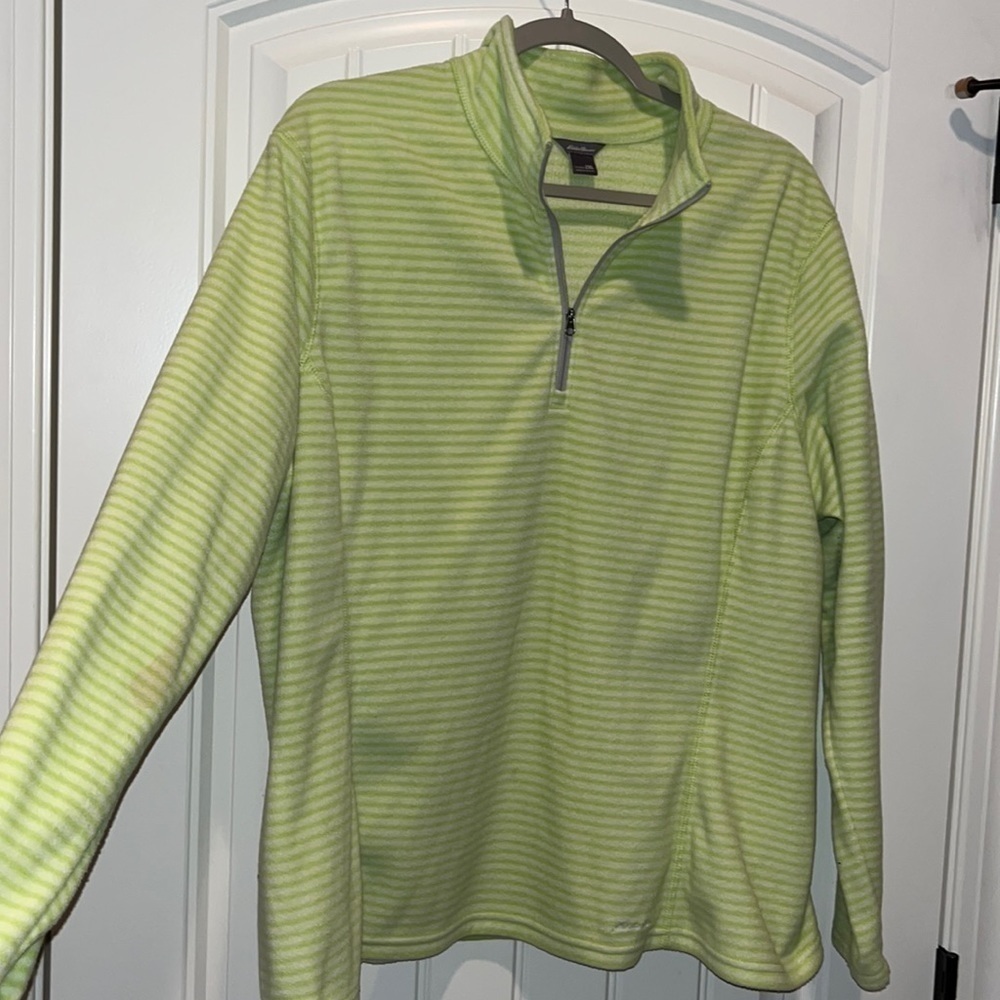 Lime Green/white Striped Eddie Bauer 1/4 Zip Lightweight Fleece 2X